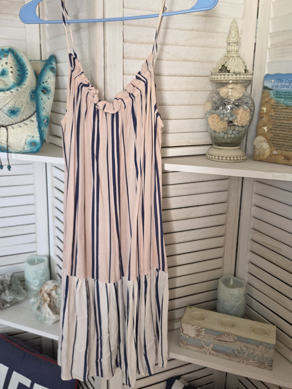 H&M Pink Navy Nautical Striped Spaghetti Strap Dress Coastal Summer Size 4